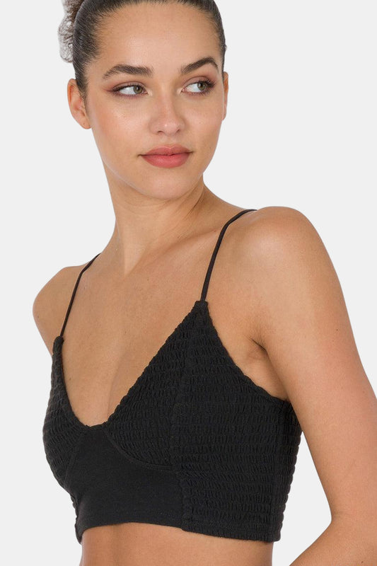 Smocked Triangle Bralette / BLACK
