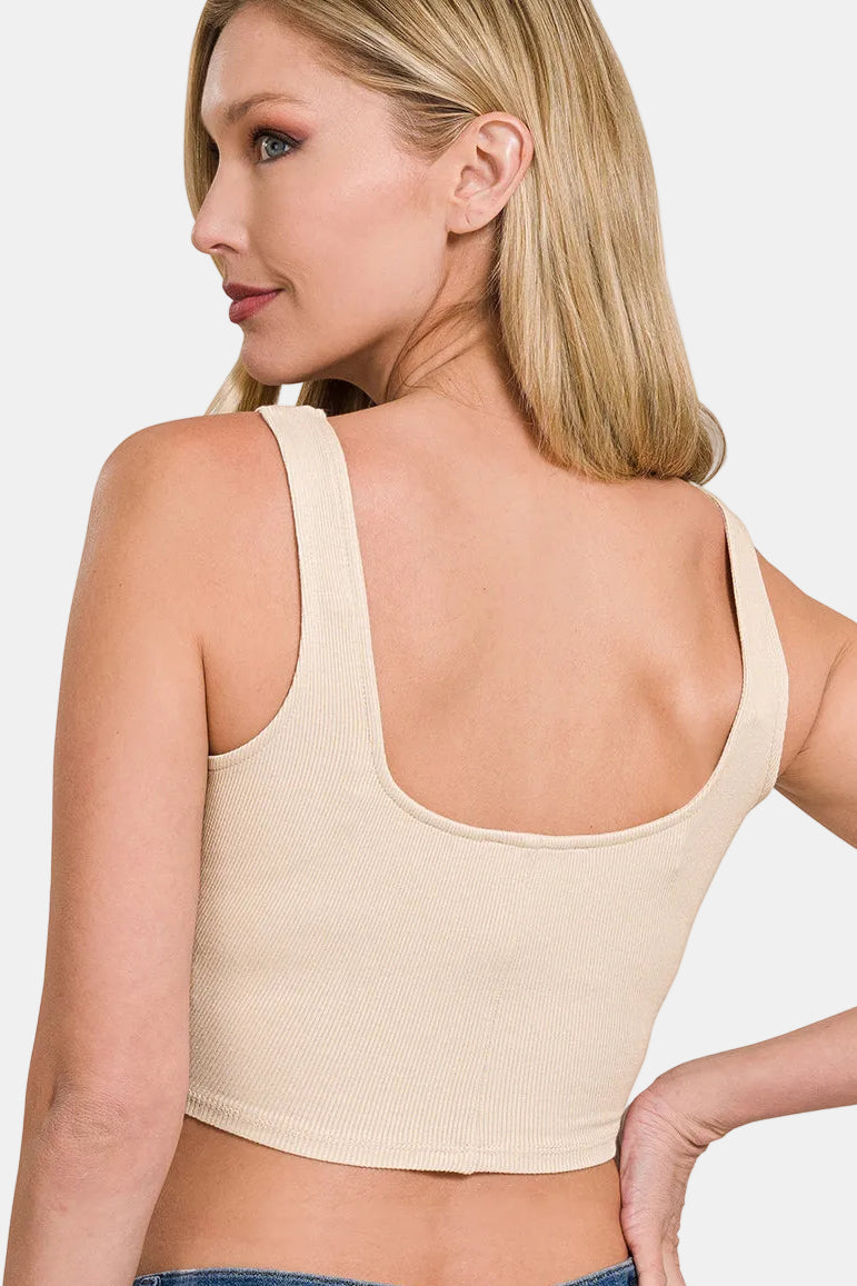 Ribbed Rayon Square Neck Brami / WHITE