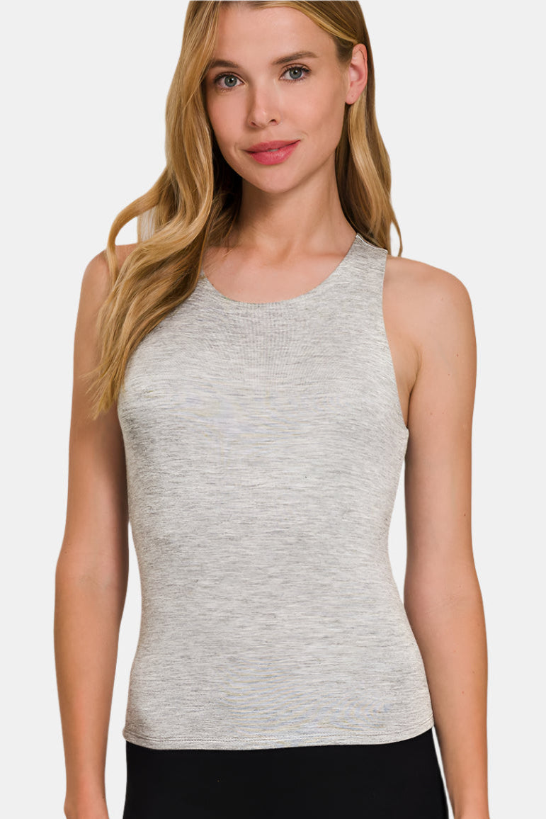 Premium Rayon Double Layered Round Neck Tank Top / H GREY
