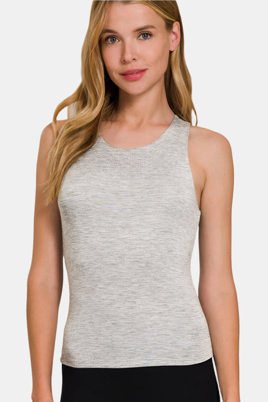Premium Rayon Double Layered Round Neck Tank Top / H GREY