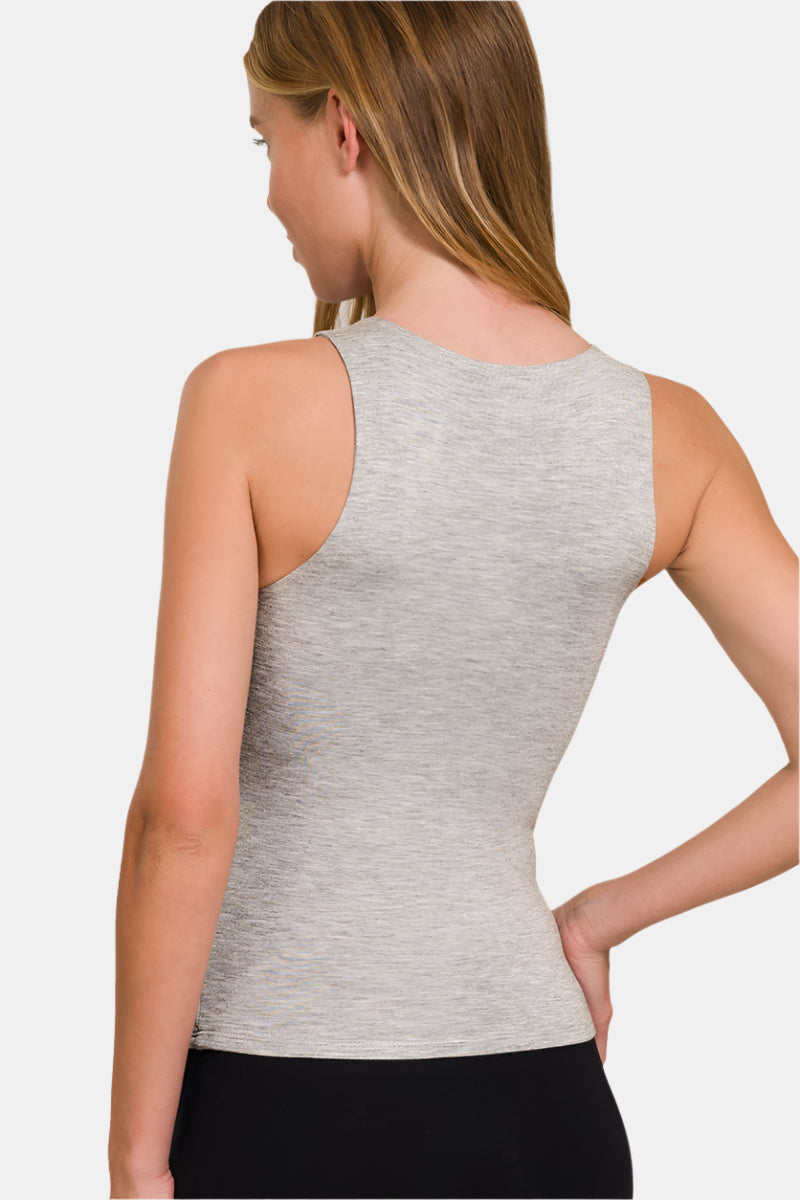 Premium Rayon Double Layered Round Neck Tank Top / H GREY