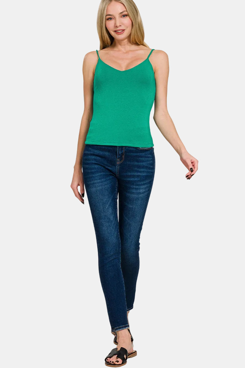 Double Layered V-Neck Spaghetti Cami / H GREY