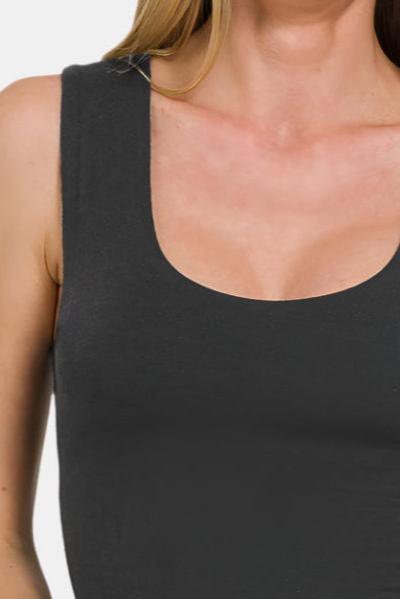 Double Layered Cropped Tank Top / BLACK