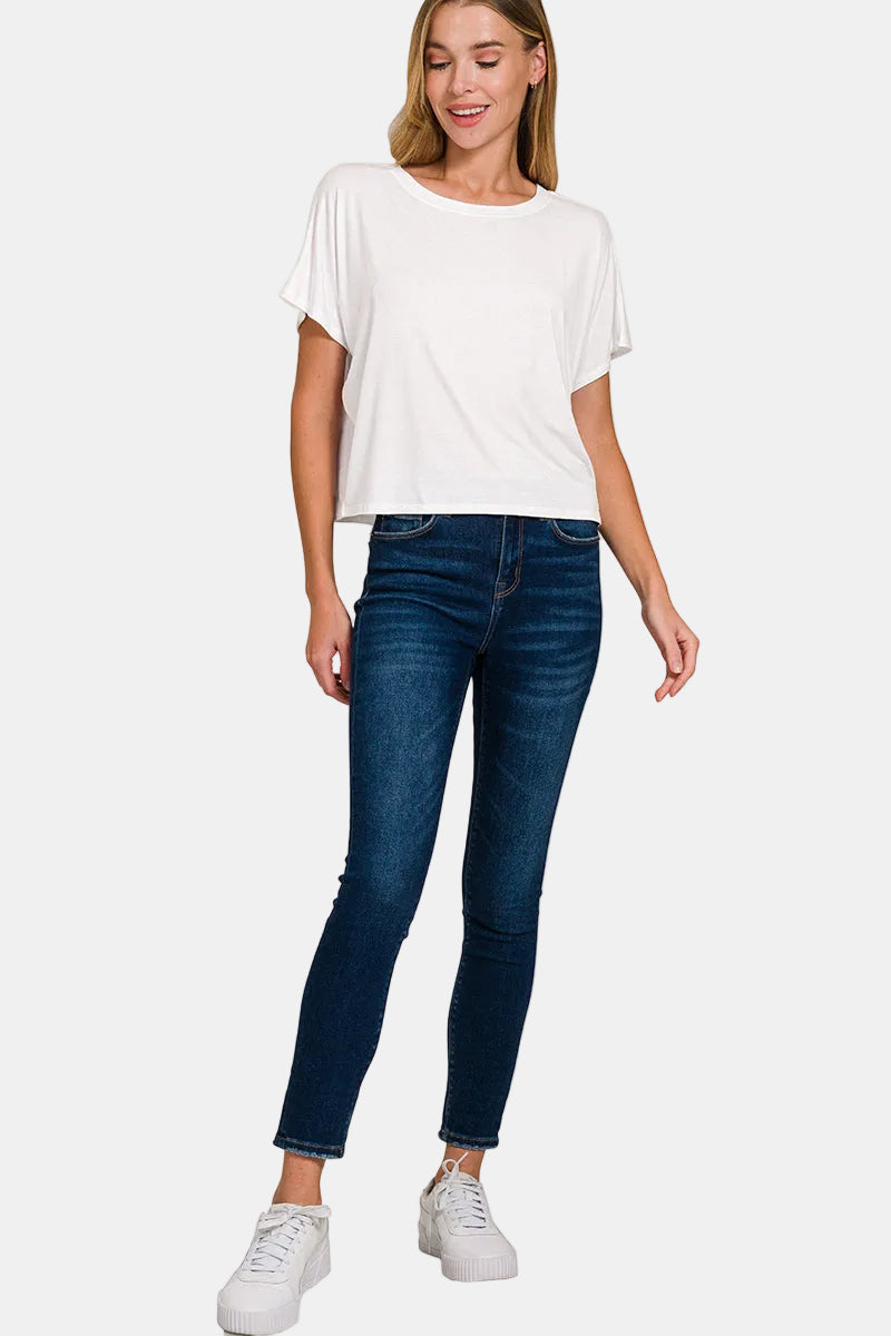 Cropped Round Neck Tee / BLACK