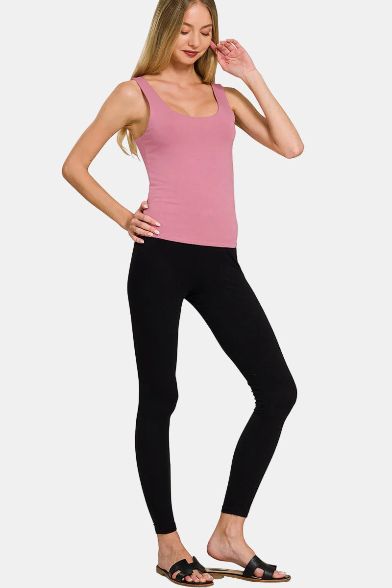 Double Layered Double Scoop Tank Top / CHARCOAL
