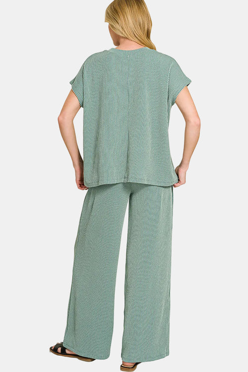 Raised Rib Relaxed Top & Pants Set / SLEET