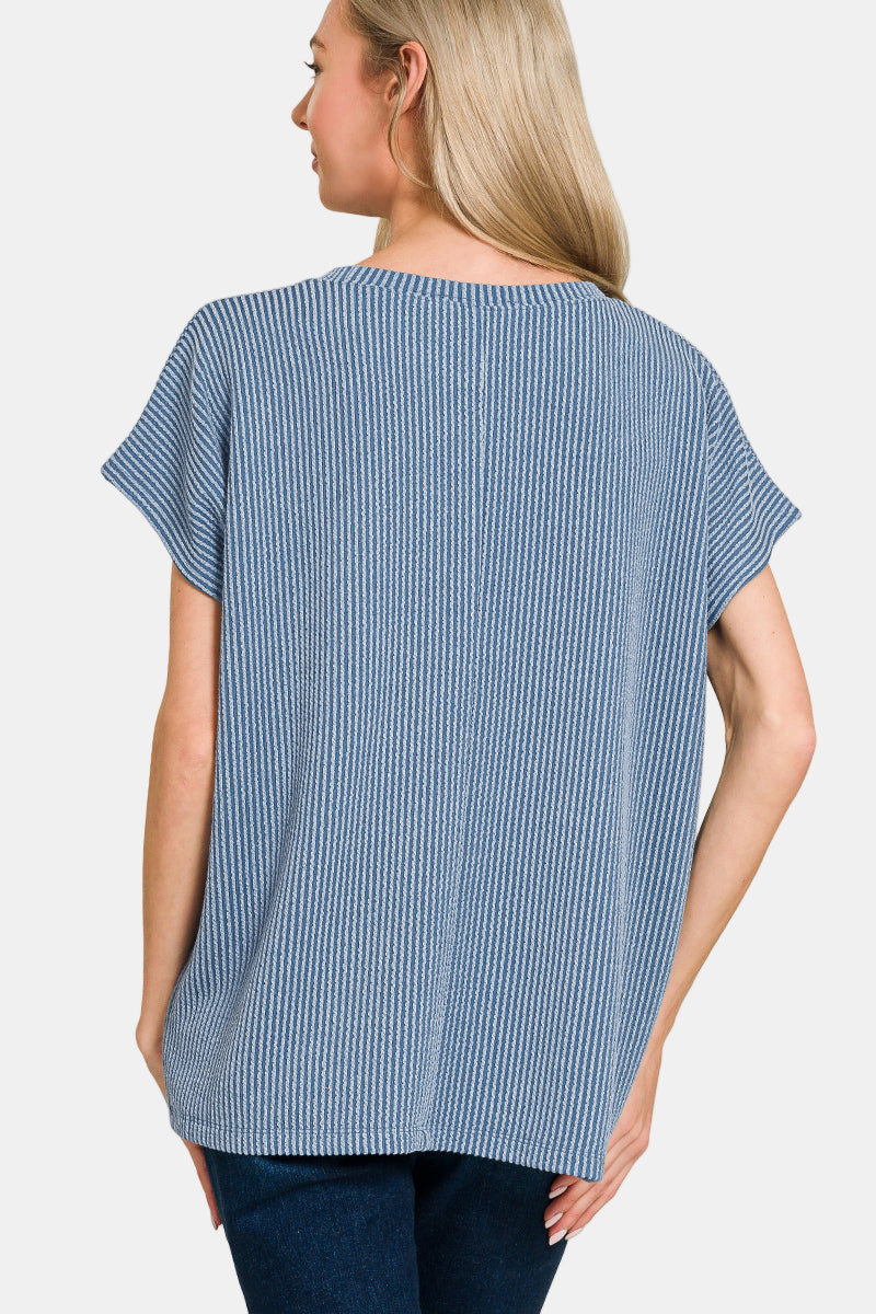 Raised Rib Front Pocket Boxy Top / LT PLUM