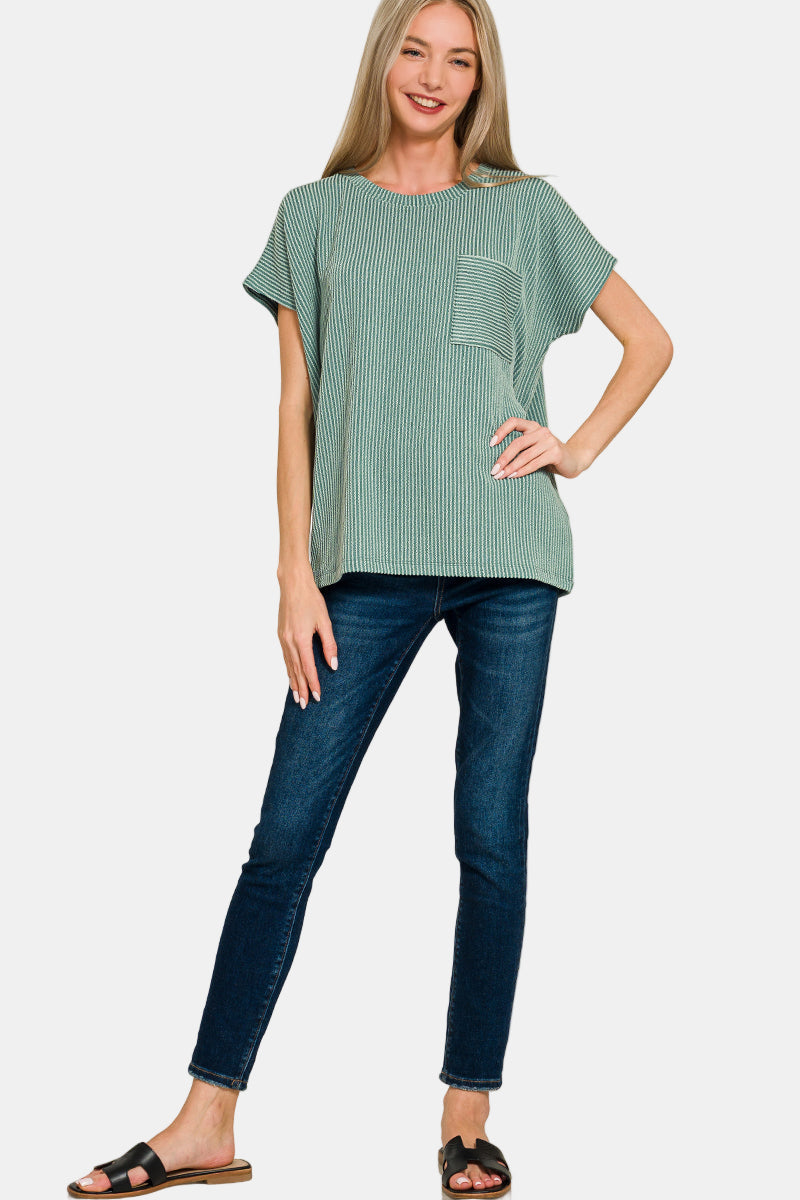 Raised Rib Front Pocket Boxy Top / LT PLUM