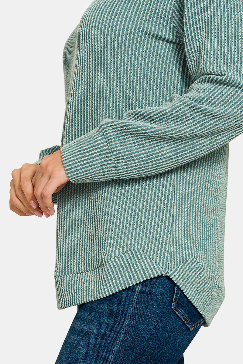 Raised Rib Round Neck Long Sleeve Top / ASH MOCHA