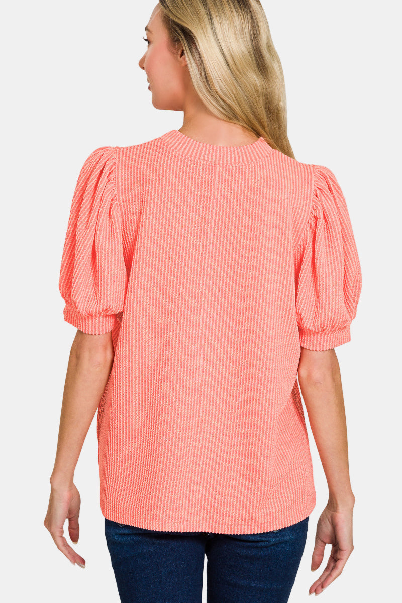 Raised Rib Puff Sleeve Top / MINT