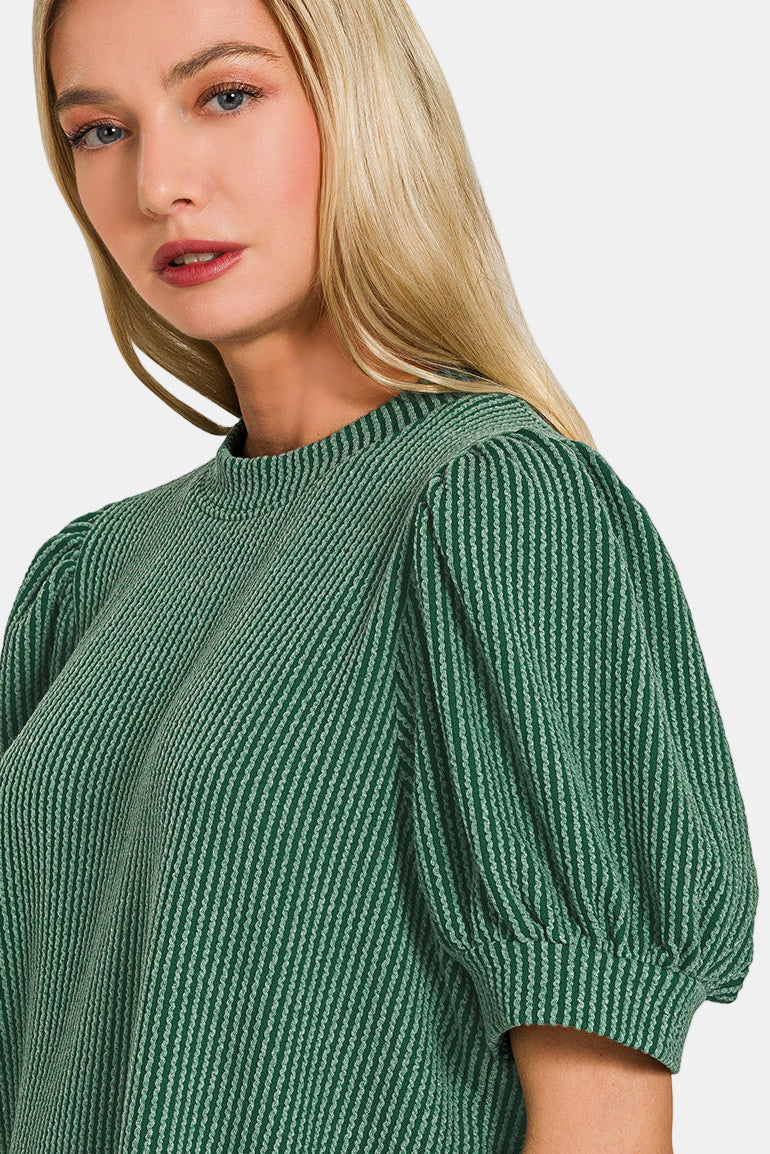 Raised Rib Puff Sleeve Top / MINT