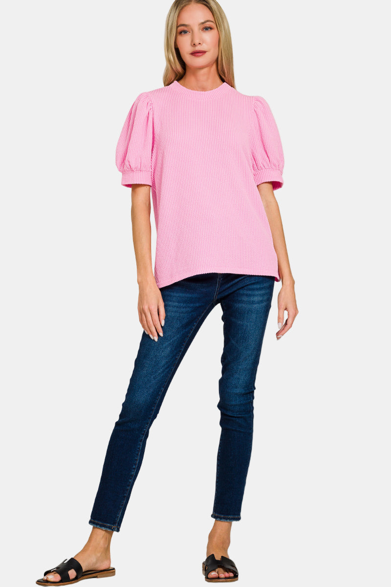 Raised Rib Puff Sleeve Top / MINT