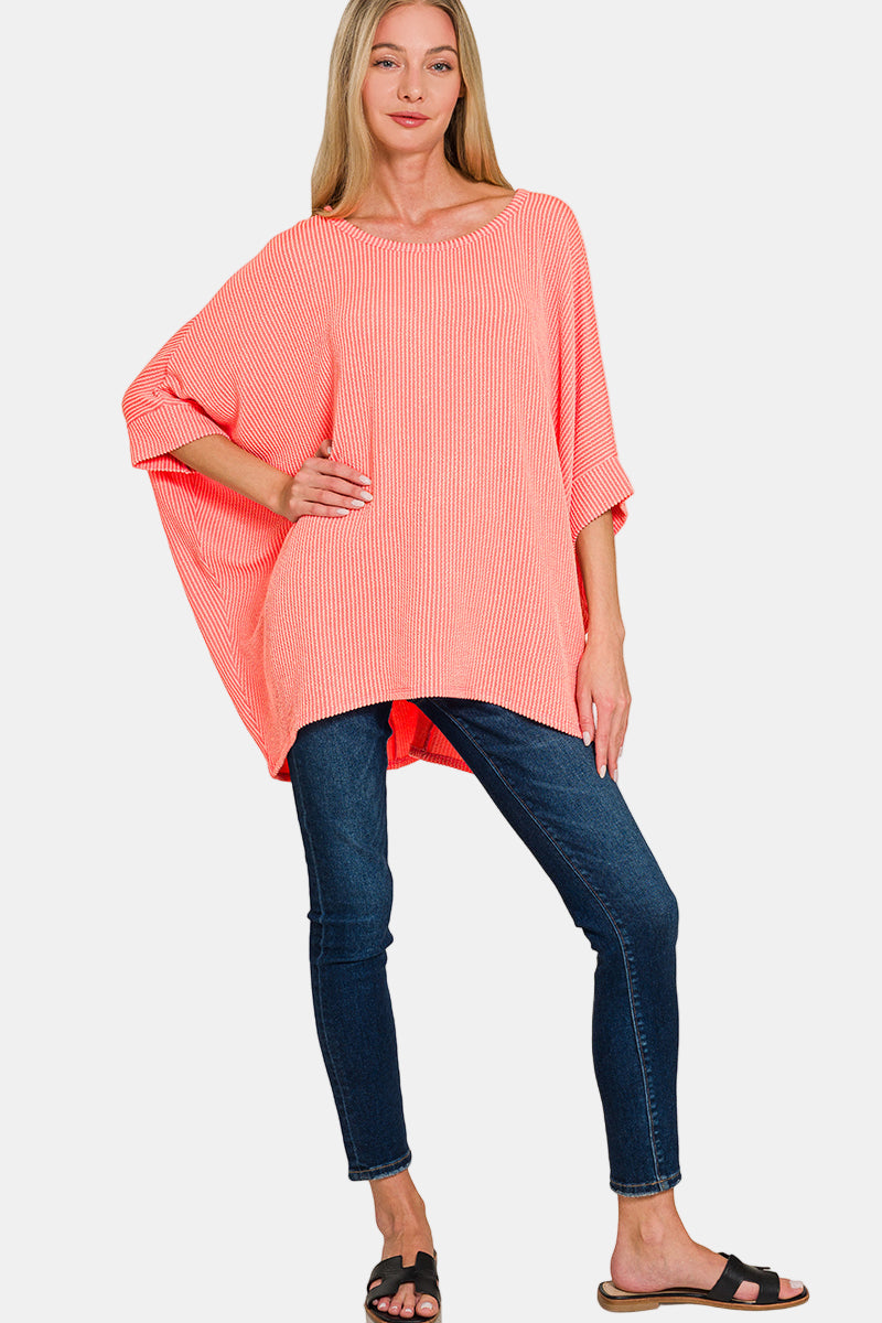 Raised Rib Bat Sleeve Top / SAND BEIGE