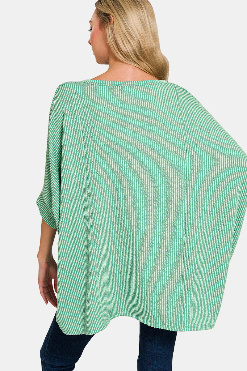 Raised Rib Bat Sleeve Top / SAND BEIGE