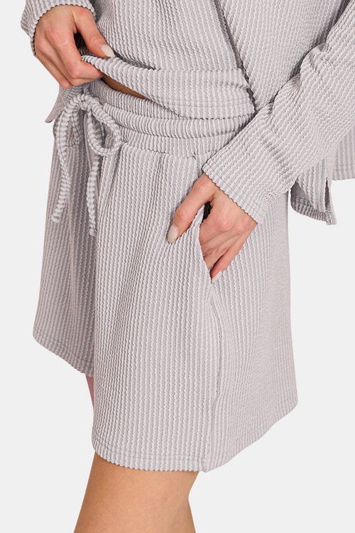 Raised Rib Long Sleeve Tee & Shorts Set / PLUM