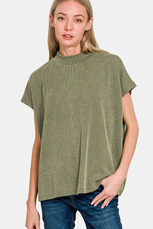 Raised Rib Mock Neck Tee & Pants Set / PINK