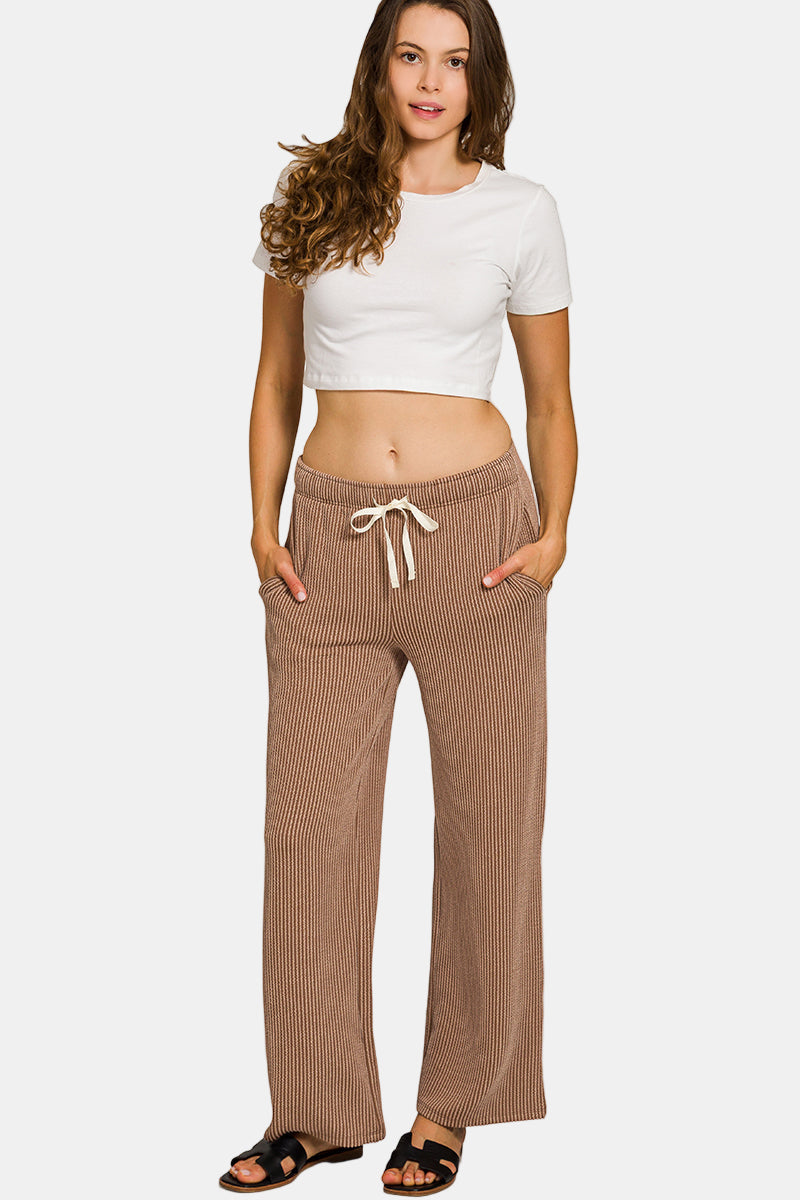 Raised Rib Short Sleeve Tee & Pants Set / RUBY