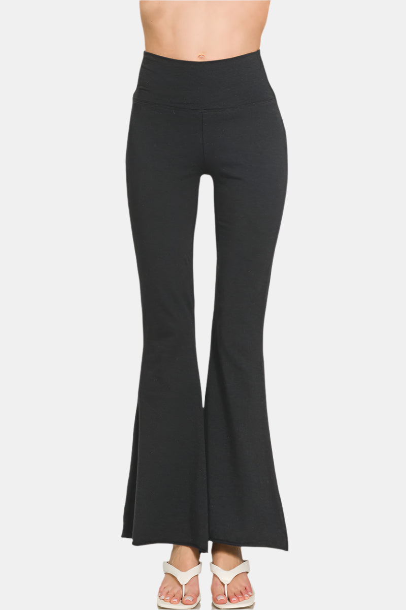 Raw Edge Hem Flare Yoga Pants / BLACK