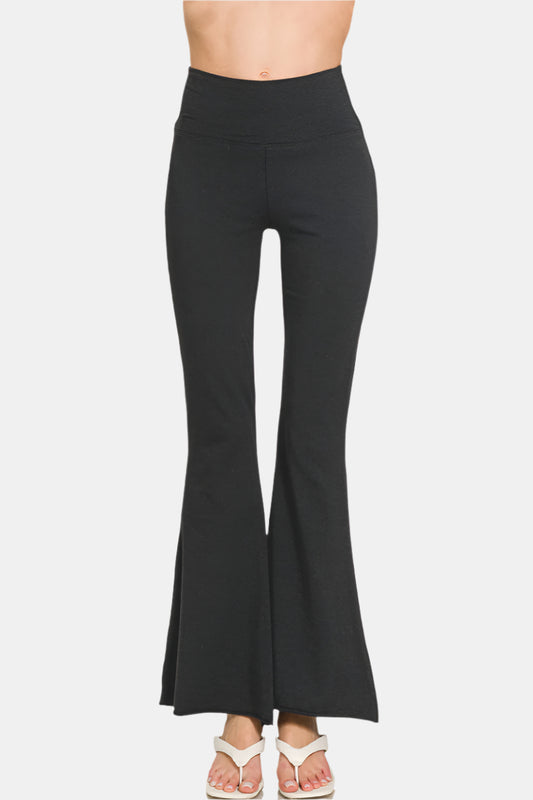 Raw Edge Hem Flare Yoga Pants / BLACK