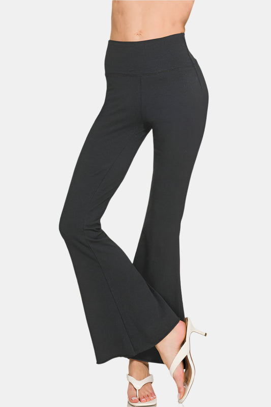 Raw Edge Hem Flare Yoga Pants / BLACK