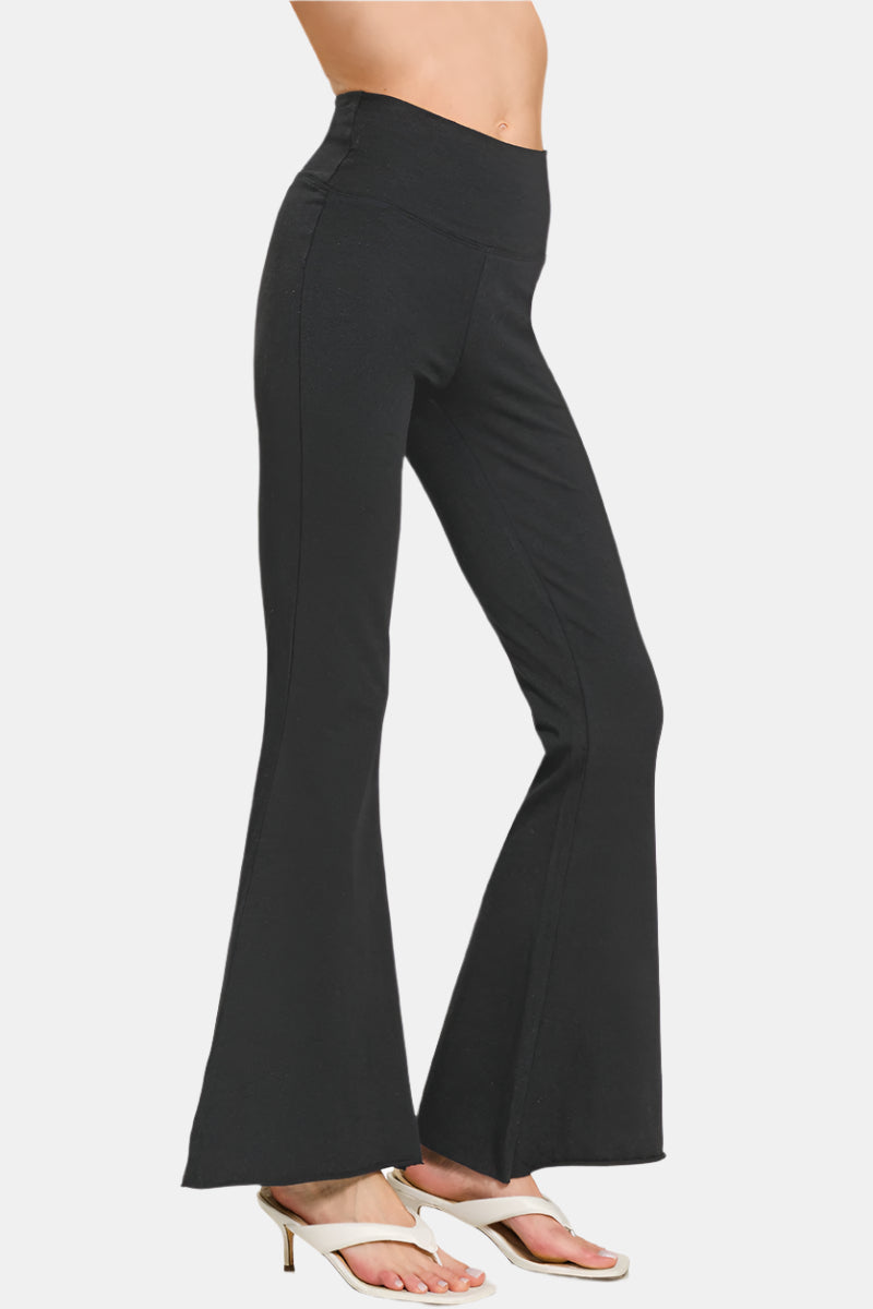 Raw Edge Hem Flare Yoga Pants / BLACK
