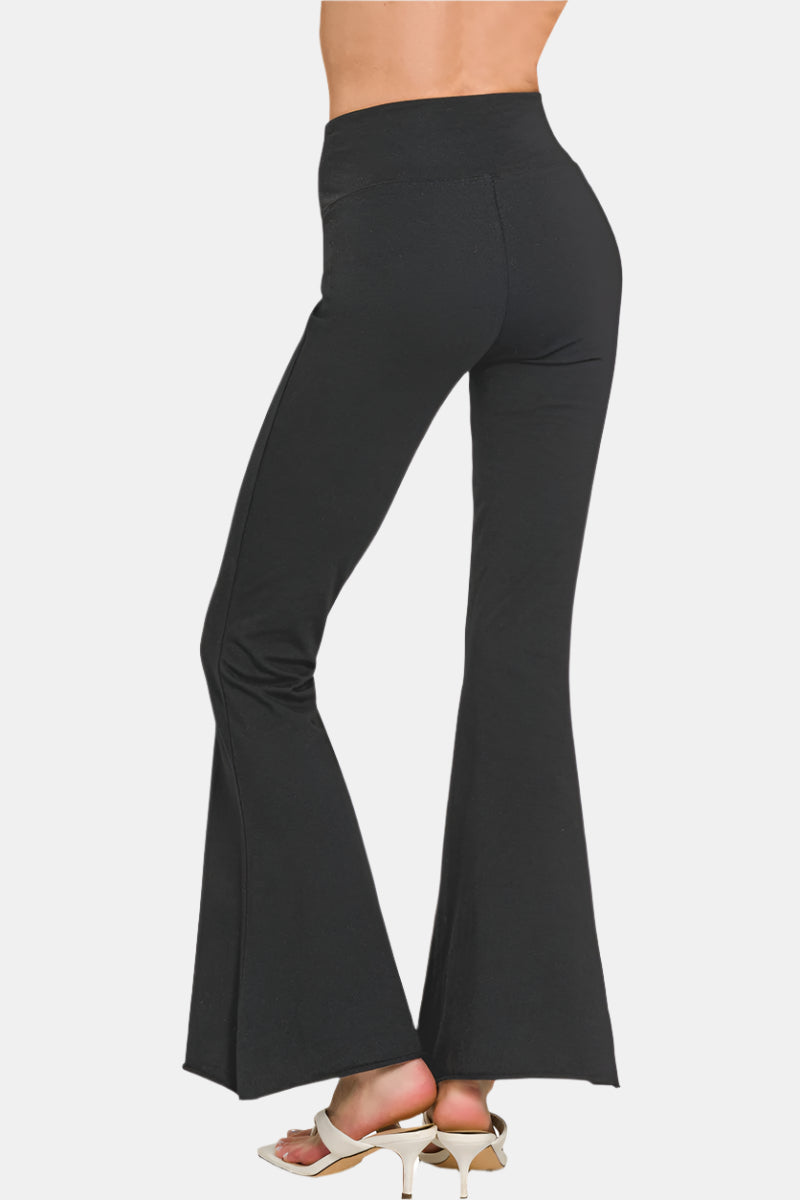 Raw Edge Hem Flare Yoga Pants / BLACK
