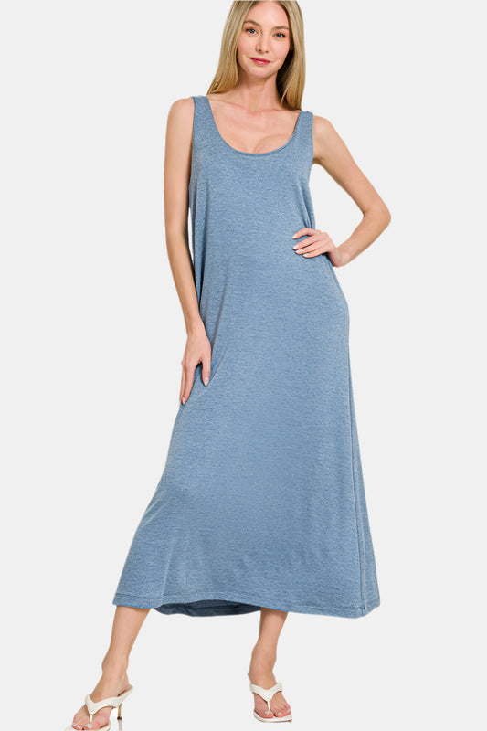 French Terry Twisted Strap Maxi Dress / DUSTY BLUE