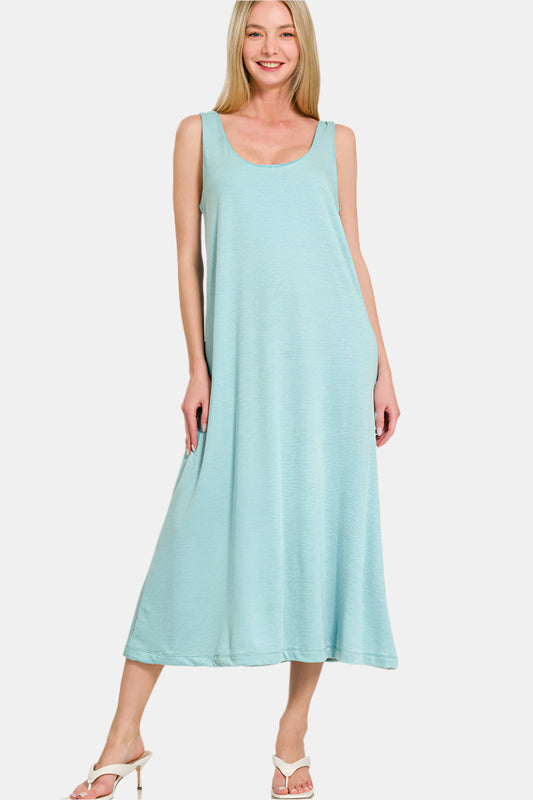 French Terry Twisted Strap Midi Dress / DUSTY TEAL