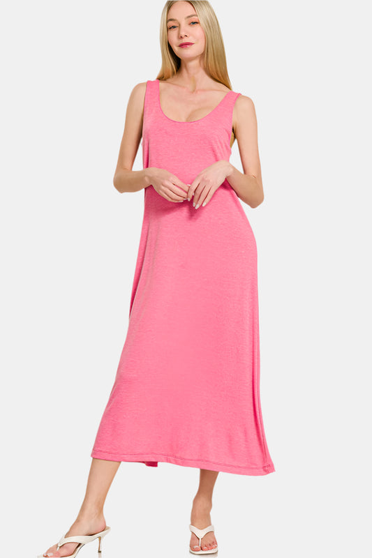 French Terry Twisted Strap Maxi Dress / FUCHSIA
