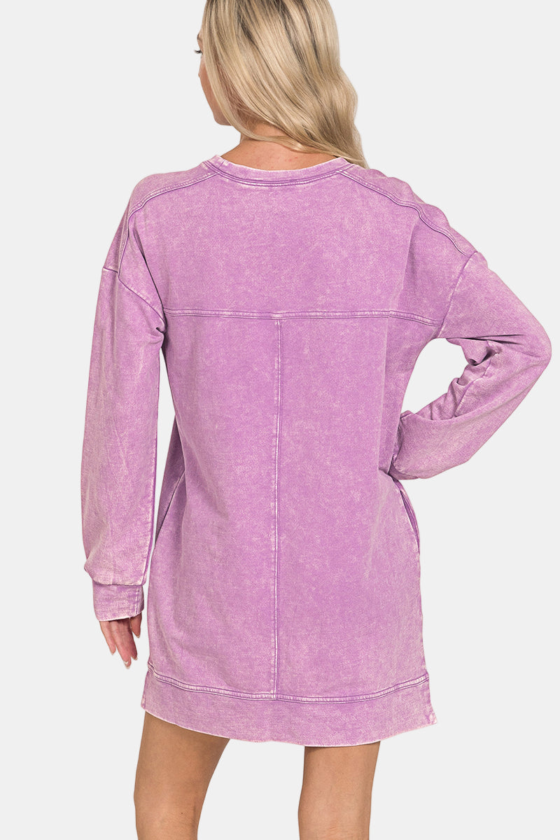 French Terry Acid Washed Dress with Pockets / LAVENDER