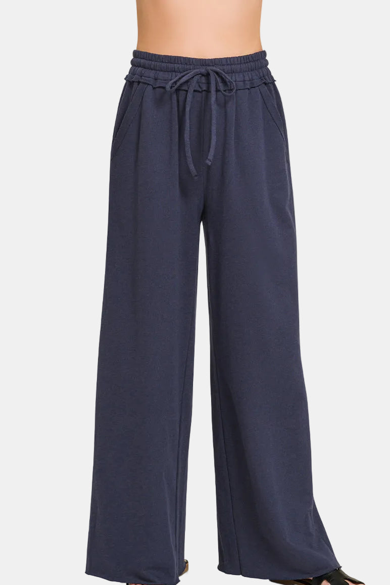 French Terry Wide Leg Sweatpants / NAVY