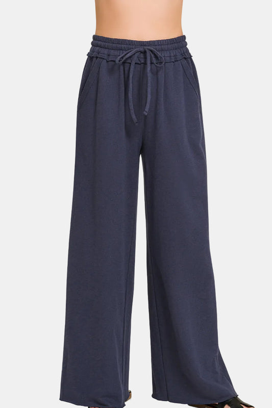 French Terry Wide Leg Sweatpants / NAVY