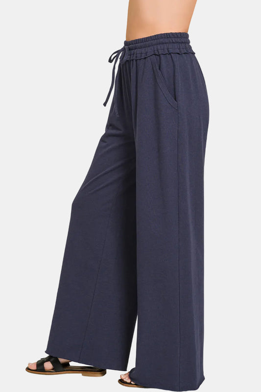 French Terry Wide Leg Sweatpants / NAVY