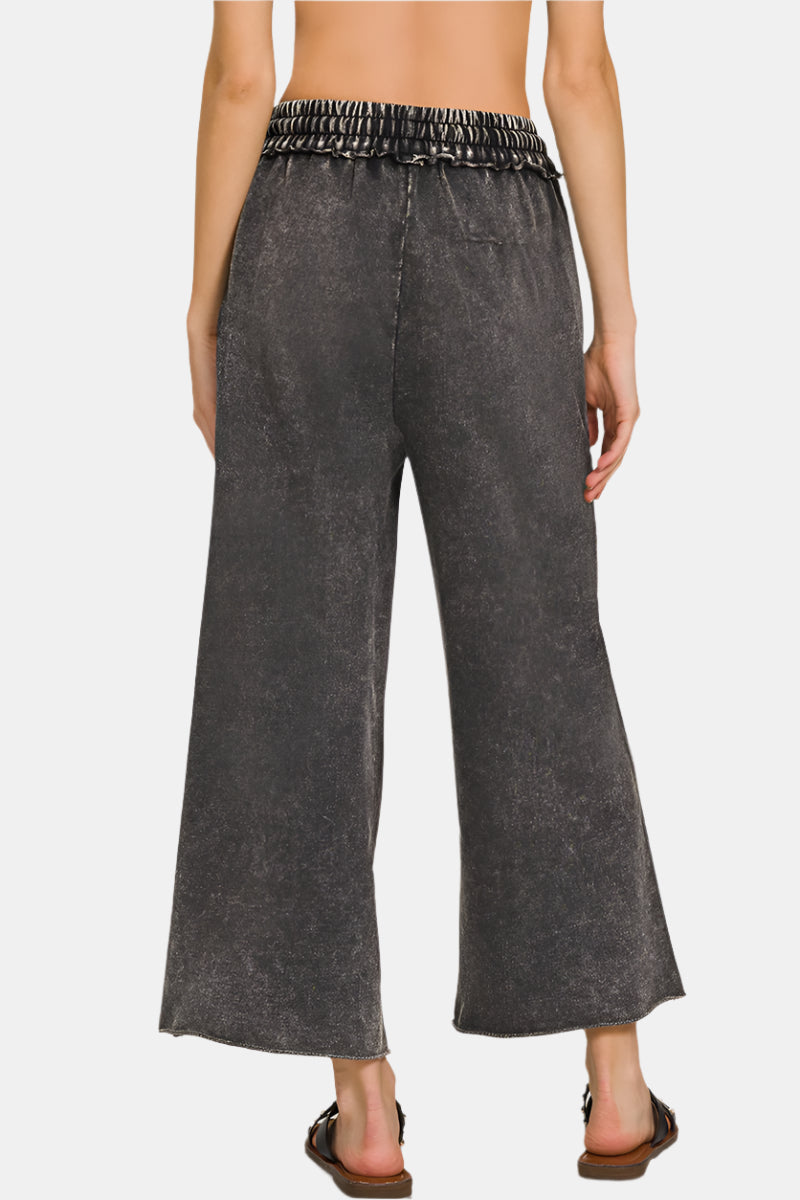 Washed French Terry Palazzo With Pockets / ASH BLUE