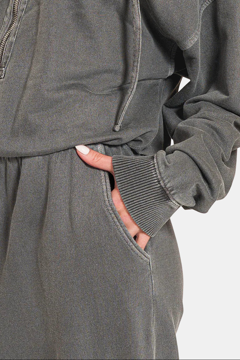 Enzyme Washed French Terry Hooded Jumpsuit / TEAL