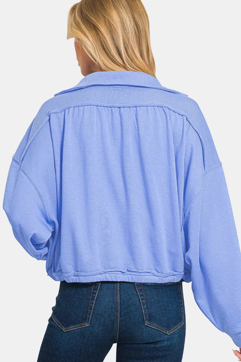 French Terry Collared Pullover / OCEAN BLUE