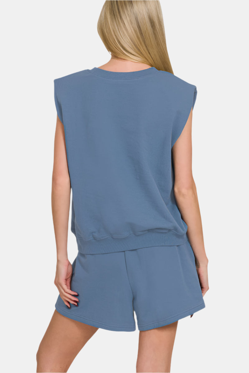 French Terry Sleeveless Top & Shorts Set / LT TEAL