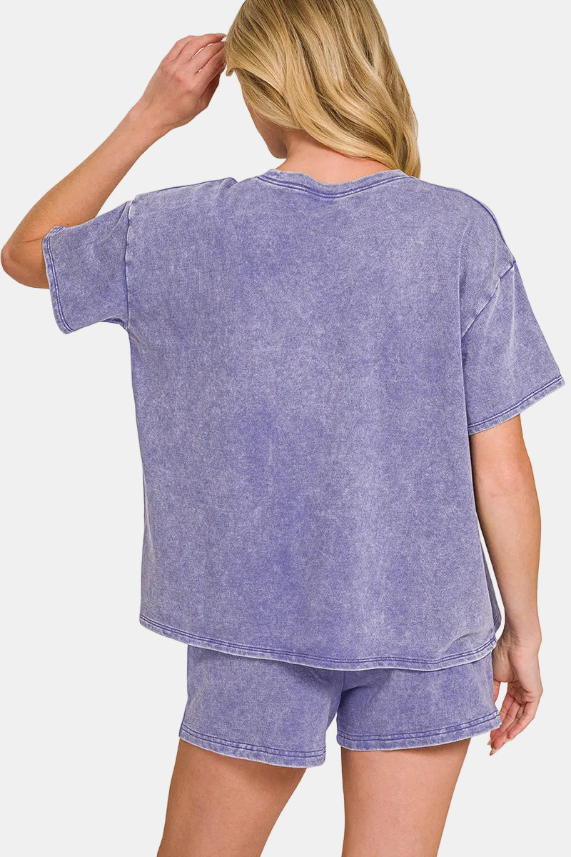 French Terry Acid Washed Relaxed Top & Short Set / ASH MOCHA
