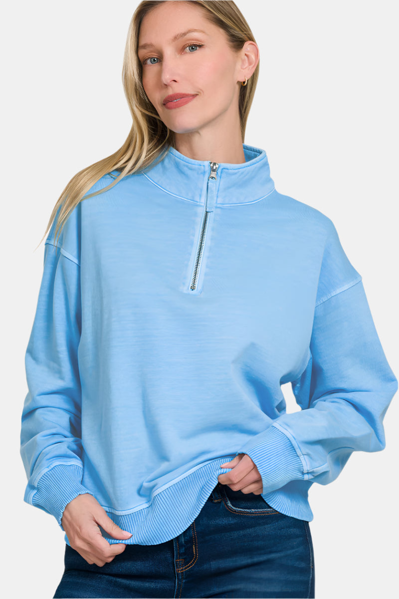 F/Terry Pigment Dye & Enzyme Washed Half Zip Top / DEEP SKY – Z ...