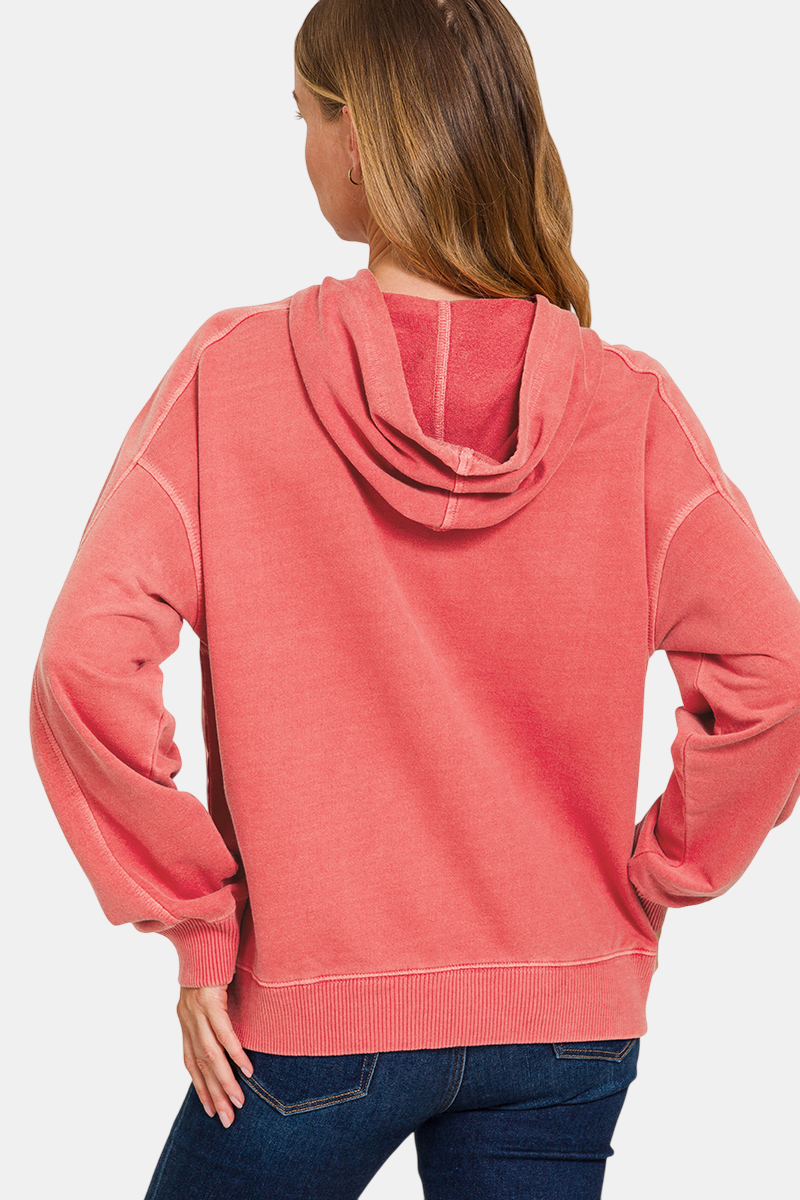 French Terry Pigment Dye & Enzyme Washed Hoodie / ASH MOCHA