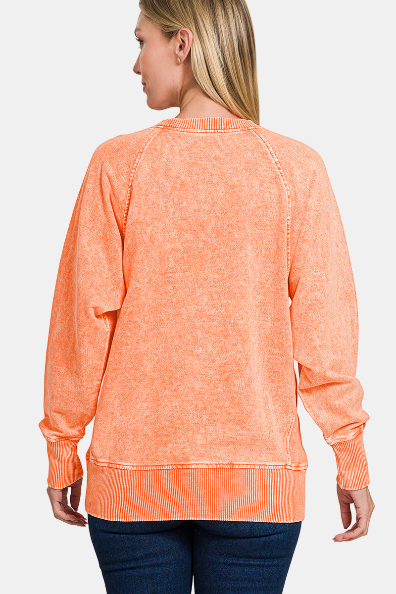 Halo Washed French Terry Round Neck Pullover / DK GREEN