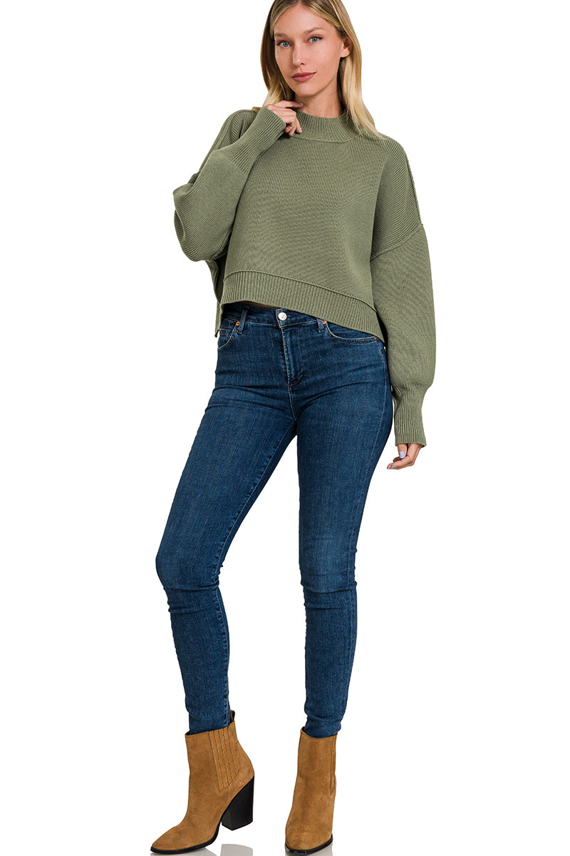 Side Slit Oversized Cropped Sweater / LT MOCHA