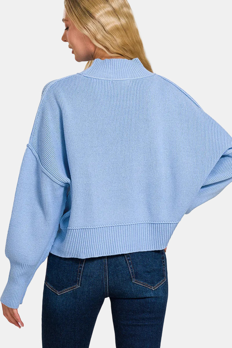Side Slit Oversized Cropped Sweater / LT MOCHA