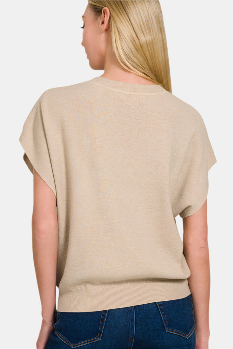 Round Neck Short Dolman Sleeve Sweater / BLACK