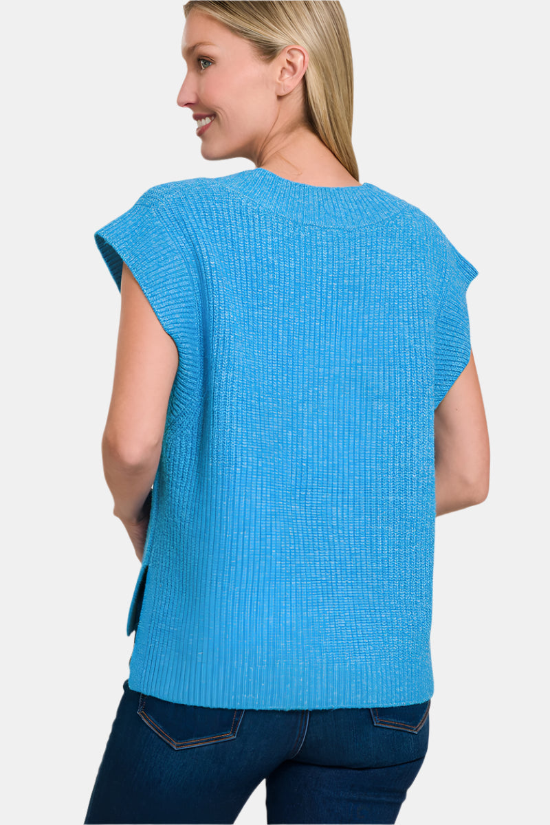 Oversized Sweater Vest with Side Slit / DEEP SKY