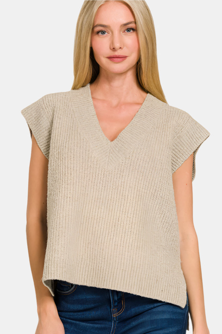Oversized Sweater Vest with Side Slit / H MOCHA