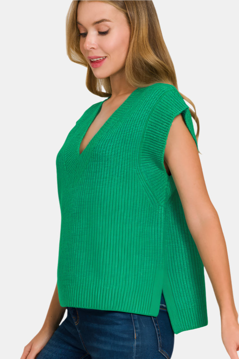 Oversized Sweater Vest with Side Slit / BLACK