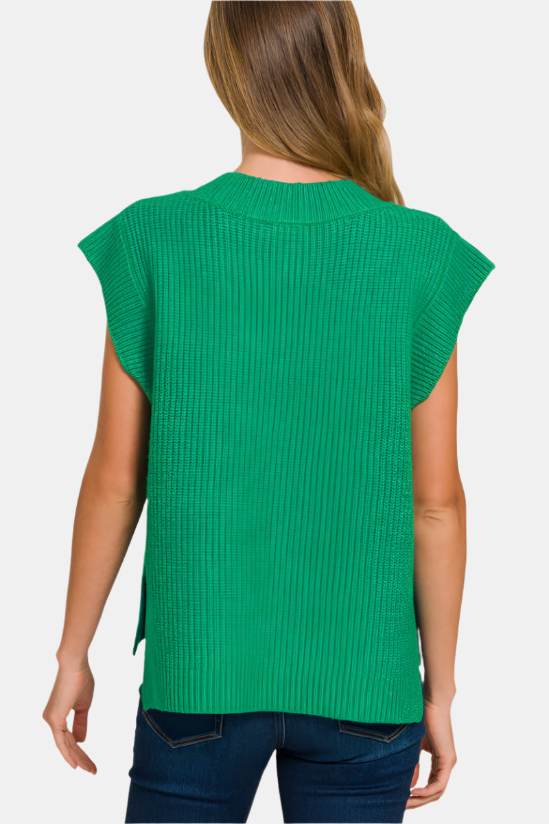 Oversized Sweater Vest with Side Slit / BLACK