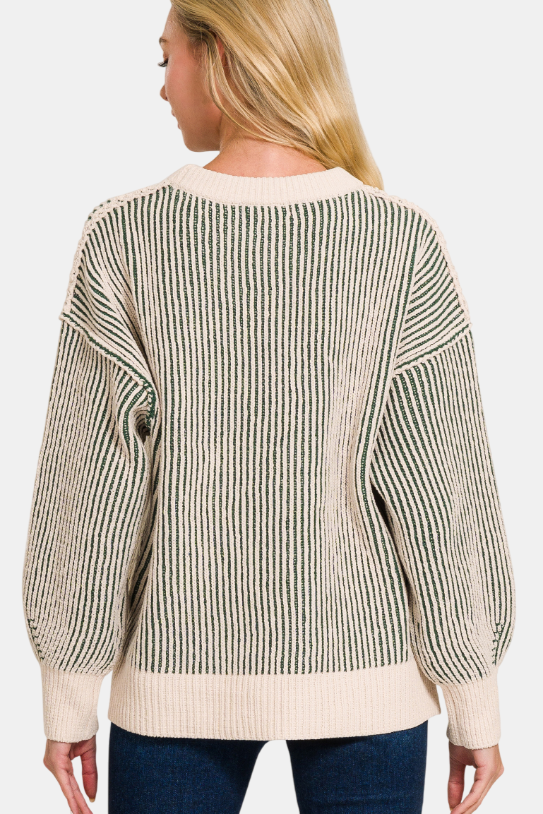 Two Tone Crewneck Sweater / BROWN