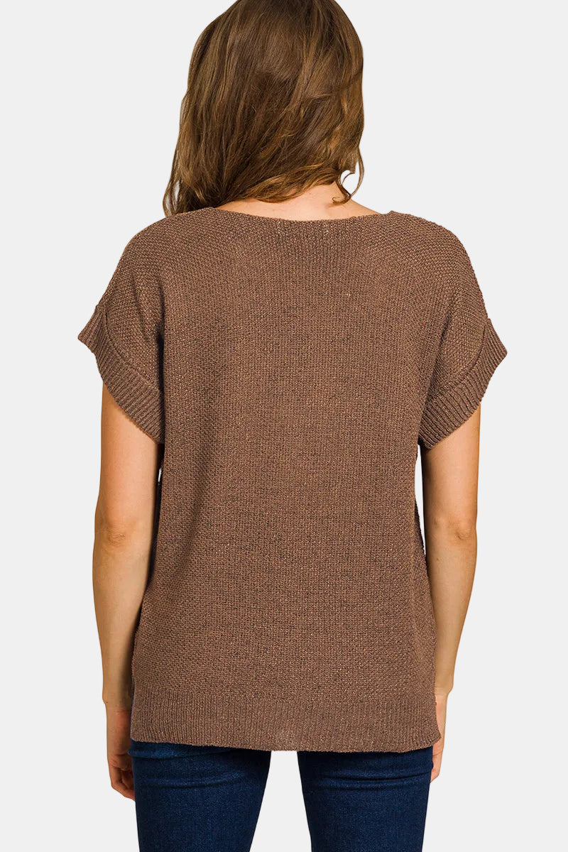Center Seam Short Sleeve Sweater / CABERNET
